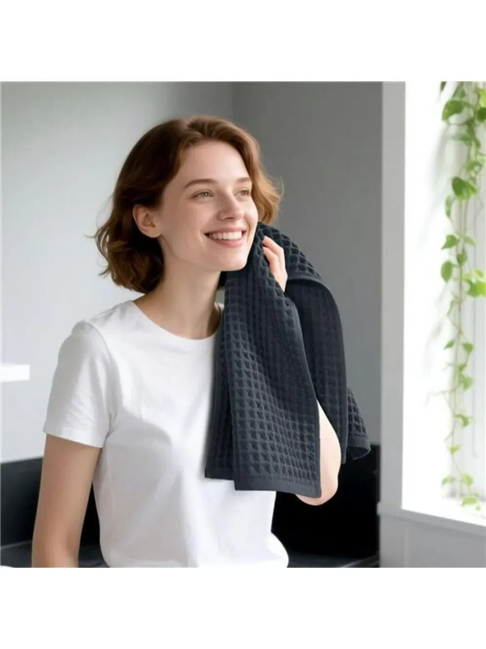Waffle Weave Hand Towels - Charcoal (2 Pack)